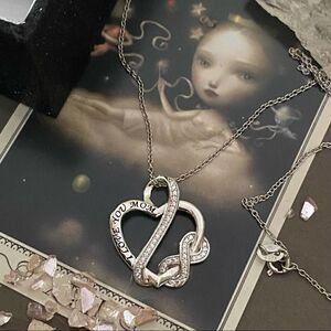 “I Love You Mom” Sterling Silver CZ Infinity Heart Necklace